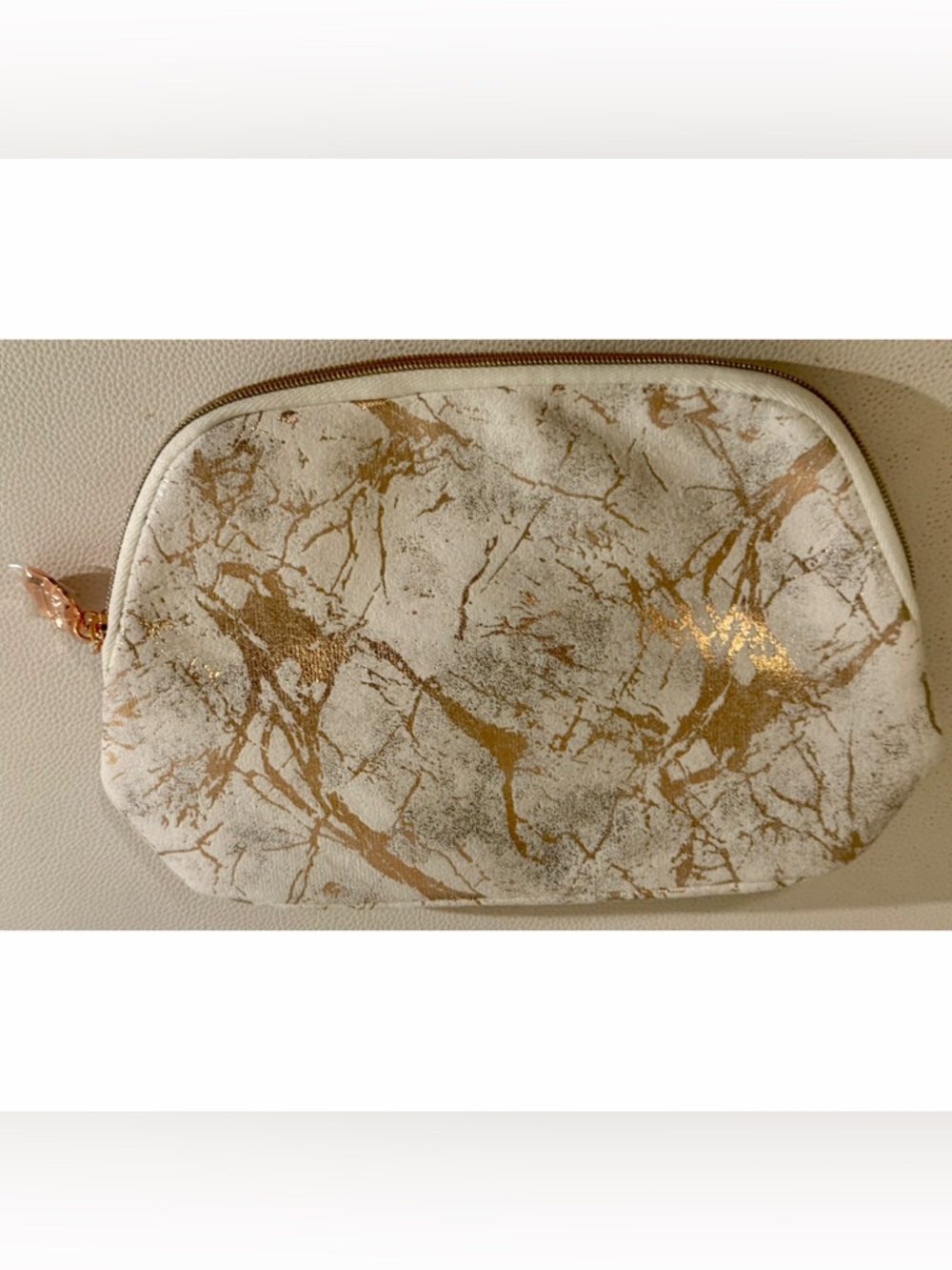 Lancôme Marble Rose Gold Cosmetic Bag Makeup Pouch Travel Case w Zipper Like New